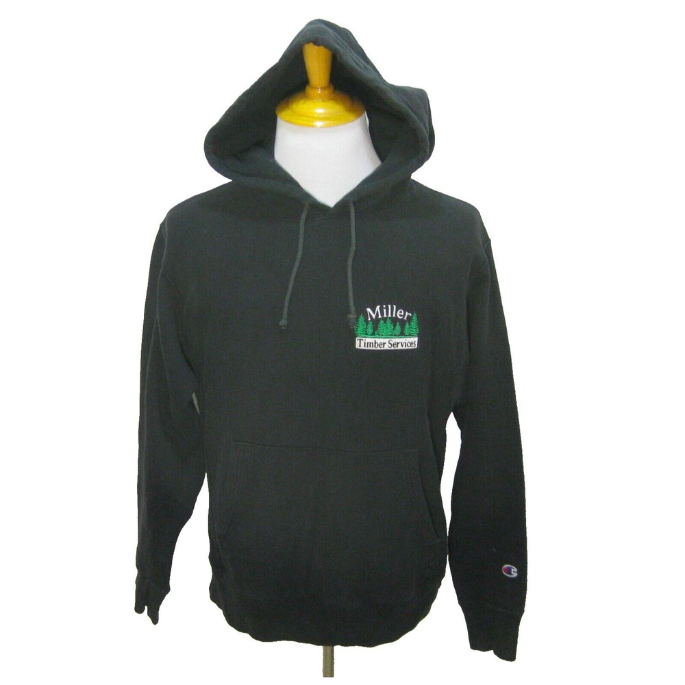 CHAMPION Men's (Size Medium) Black Reverse Weave Hoodie Hooded Sweatshirt Timber